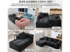 Sofá-cama de canto em tecido Chenille - 3 lugares - com 3 almofadas - Preto - 250x158x60cm