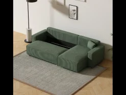 Sofá-Cama de Canto em Veludo Cotelê Verde COSY - Estilo Elegante e Confortável