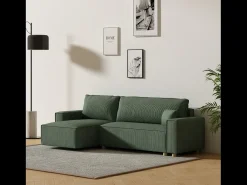 Sofá-Cama de Canto em Veludo Cotelê Verde COSY - Estilo Elegante e Confortável