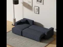 Sofá-Cama de Canto em Veludo Cotelê Azul COSY 4 Lugares