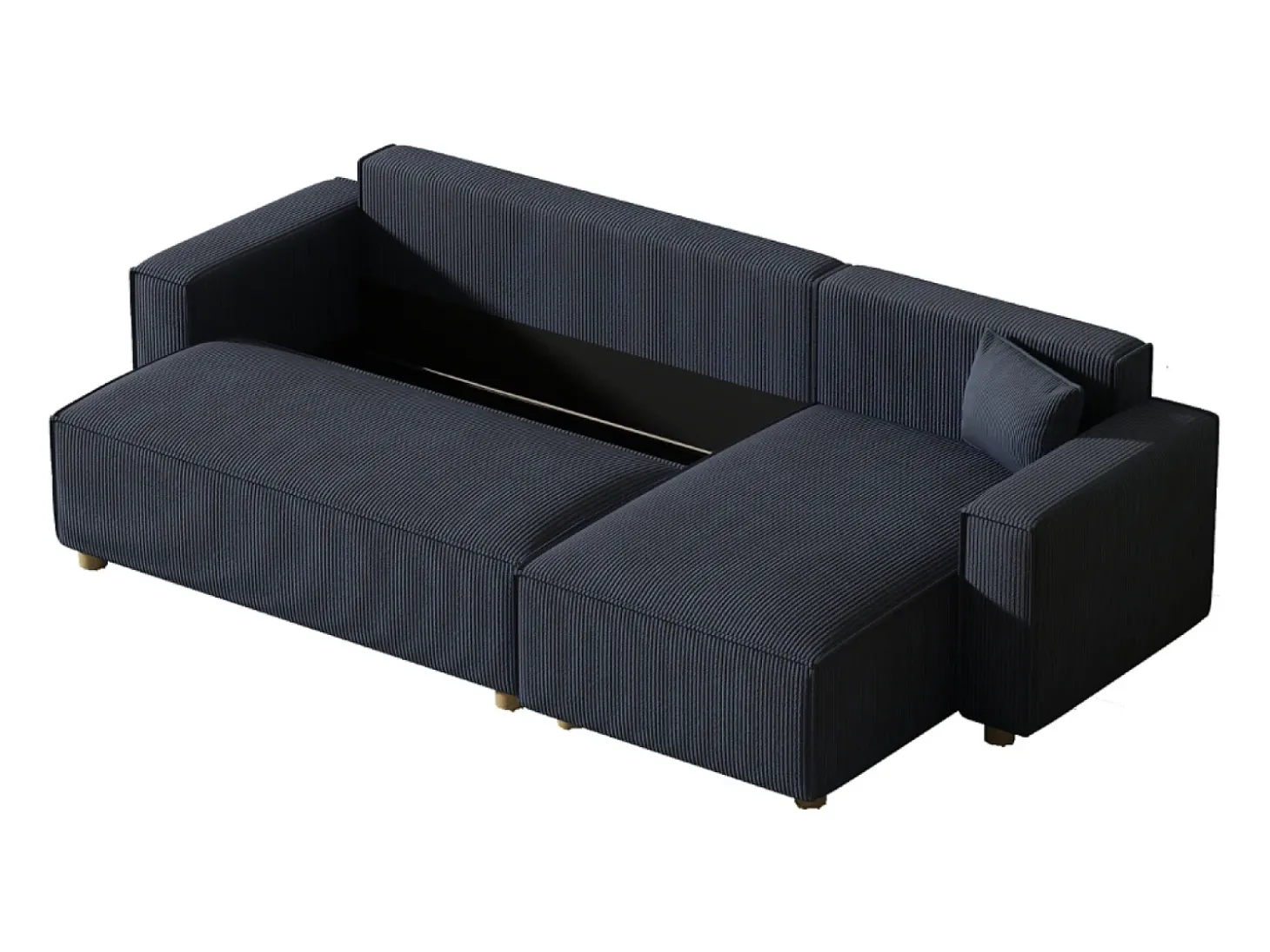 Sofá-Cama de Canto em Veludo Cotelê Azul COSY 4 Lugares
