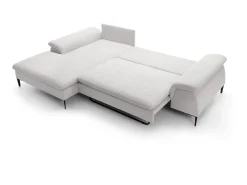 Sofá-cama de canto esquerdo JOLESA em tecido bouclé branco