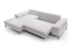 Sofá-cama de canto esquerdo JOLESA em tecido bouclé branco