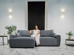 Sofá-Cama de Canto Lauren Cinza 4 Lugares com Armazenamento, Chaise Longue Reversível e Tecido Fácil de Limpar