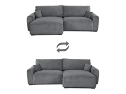 Sofá-Cama de Canto Lauren Cinza 4 Lugares com Armazenamento, Chaise Longue Reversível e Tecido Fácil de Limpar