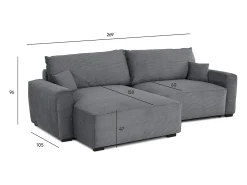 Sofá-Cama de Canto Lauren Cinza 4 Lugares com Armazenamento, Chaise Longue Reversível e Tecido Fácil de Limpar