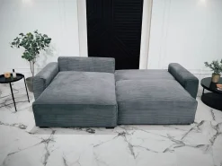 Sofá-Cama de Canto Lauren Cinza 4 Lugares com Armazenamento, Chaise Longue Reversível e Tecido Fácil de Limpar