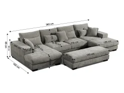 Sofá-cama de canto Mega com chaise longue Kim 368cm, cinza