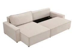 Sofá-cama de canto "Montaigne" em tecido texturado - 4 lugares - Bege