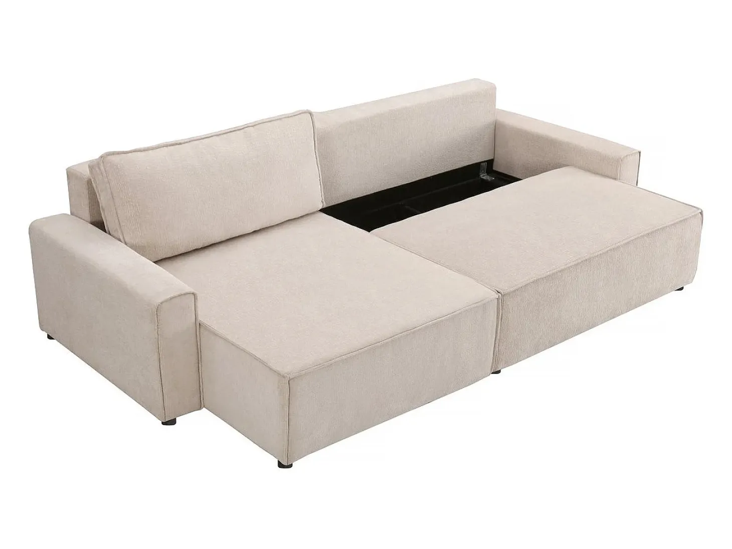 Sofá-cama de canto "Montaigne" em tecido texturado - 4 lugares - Bege