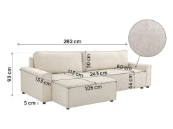 Sofá-cama de canto "Montaigne" em tecido texturado - 4 lugares - Bege