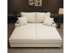 Sofá-cama de casal conversível com entradas USB e porta-copos, bege