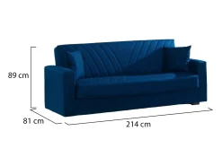 Sofá-cama Dfoat, ofá-cama container linear de 3 lugare com 2 almofada incluída, Sofá da ala em tecido acolchoado com abertura click-clack, 214x81xh89 cm, Azul