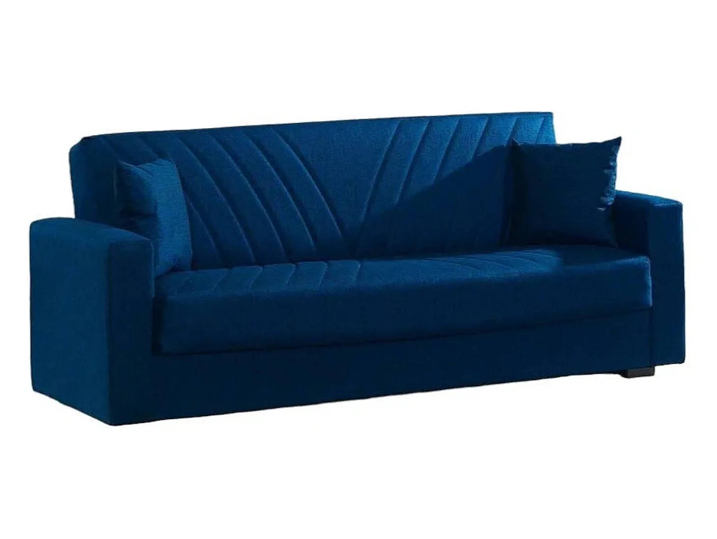 Sofá-cama Dfoat, ofá-cama container linear de 3 lugare com 2 almofada incluída, Sofá da ala em tecido acolchoado com abertura click-clack, 214x81xh89 cm, Azul