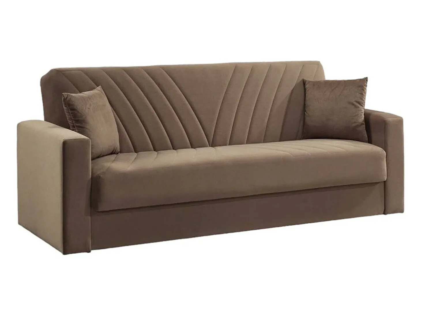 Sofá-cama Dfoat, ofá-cama container linear de 3 lugare com 2 almofada incluída, Sofá da ala em tecido acolchoado com abertura click-clack, 214x81xh89 cm, Bege