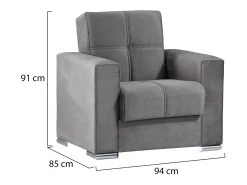 Sofá-cama Dfot, Poltrona de armazenamento para sala conversível em cama, Poltrona relaxante em tecido acolchoado com abertura click-clack, 94x85h91 cm, Cinza