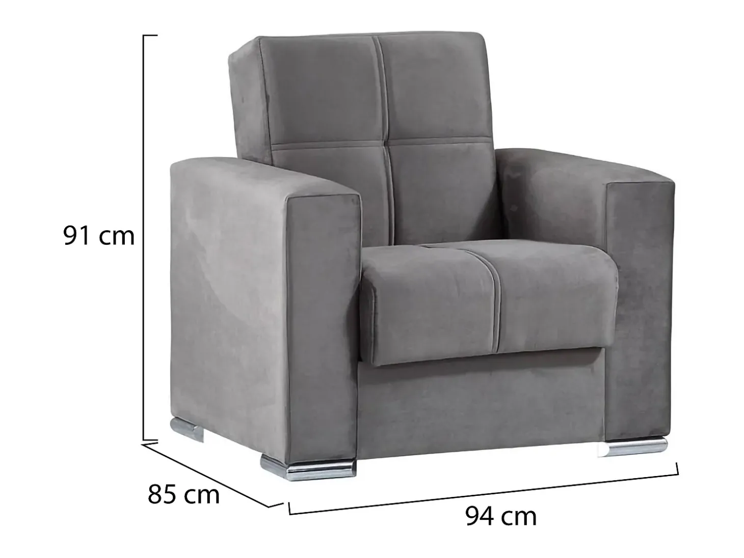 Sofá-cama Dfot, Poltrona de armazenamento para sala conversível em cama, Poltrona relaxante em tecido acolchoado com abertura click-clack, 94x85h91 cm, Cinza