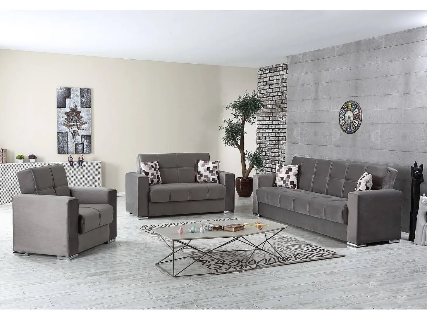 Sofá-cama Dgosen, sofá-cama contêiner linear de 2 lugares, Sofá da sala em tecido acolchoado com abertura click-clack, 160x85h91 cm, Cinza