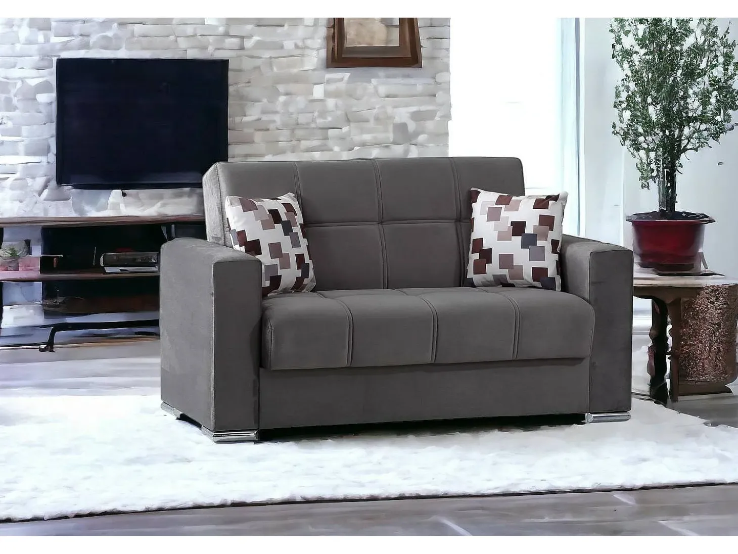 Sofá-cama Dgosen, sofá-cama contêiner linear de 2 lugares, Sofá da sala em tecido acolchoado com abertura click-clack, 160x85h91 cm, Cinza