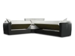 Sofá-cama Dgytkjæ, Sofá-cama de canto em couro ecológico e tecido, Sofá da sala com abertura click-clack e península reversível, 305x238h91 cm, Preto e Cinza Claro