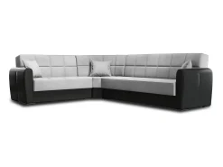 Sofá-cama Dgytkjæ, Sofá-cama de canto em couro ecológico e tecido, Sofá da sala com abertura click-clack e península reversível, 305x238h91 cm, Preto e Cinza Claro