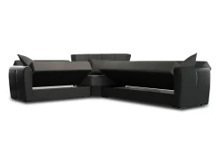 Sofá-cama Dgytkjæ, Sofá-cama de canto em couro ecológico e tecido, Sofá da sala com abertura click-clack e península reversível, 305x238h91 cm, Preto e Cinza Escuro