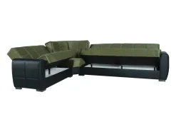 Sofá-cama Dgytkjæ, Sofá-cama de canto em couro ecológico e tecido, Sofá da sala com abertura click-clack e península reversível, 305x238h91 cm, Preto e Cinza Escuro