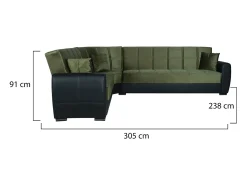 Sofá-cama Dgytkjæ, Sofá-cama de canto em couro ecológico e tecido, Sofá da sala com abertura click-clack e península reversível, 305x238h91 cm, Preto e Cinza Escuro