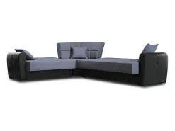 Sofá-cama Dgytkjæ, Sofá-cama de canto em couro ecológico e tecido, Sofá da sala com abertura click-clack e península reversível, 305x238h91 cm, Preto e Cinza