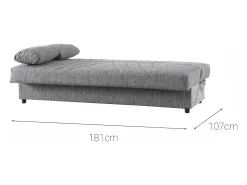 Sofá-cama Dmalama, ofá-cama de 3 lugare com arrumação com 2 almofada incluída, Sofá da ala em tecido acolchoado com abertura click-clack, 181x81h88 cm, Cinzento