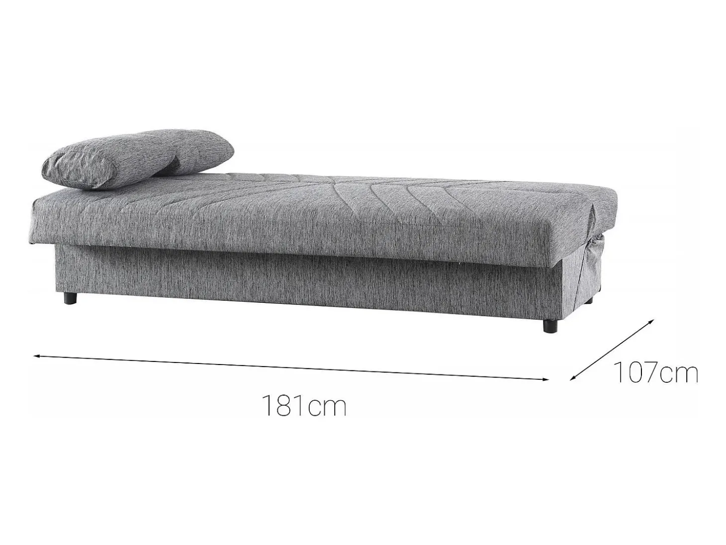 Sofá-cama Dmalama, ofá-cama de 3 lugare com arrumação com 2 almofada incluída, Sofá da ala em tecido acolchoado com abertura click-clack, 181x81h88 cm, Cinzento