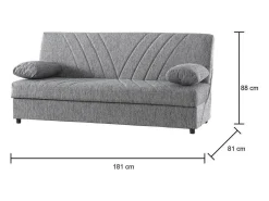 Sofá-cama Dmalama, ofá-cama de 3 lugare com arrumação com 2 almofada incluída, Sofá da ala em tecido acolchoado com abertura click-clack, 181x81h88 cm, Cinzento