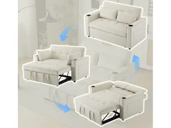 Sofá-cama dobrável ajustável multiângulo - 2 lugares - Tecido de veludo - com suporte para copos e almofadas - Bege