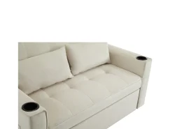 Sofá-cama dobrável ajustável multiângulo - 2 lugares - Tecido de veludo - com suporte para copos e almofadas - Bege