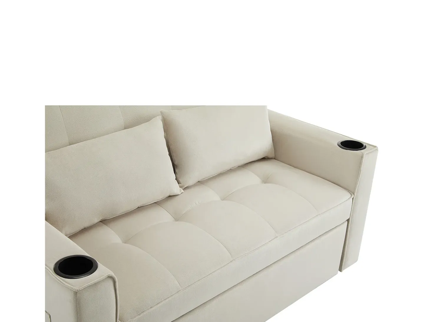 Sofá-cama dobrável ajustável multiângulo - 2 lugares - Tecido de veludo - com suporte para copos e almofadas - Bege
