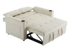 Sofá-cama dobrável ajustável multiângulo - 2 lugares - Tecido de veludo - com suporte para copos e almofadas - Bege
