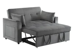 Sofá-cama dobrável ajustável multiângulo - 2 lugares - Tecido de veludo - com suporte para copos e almofadas - cinzento