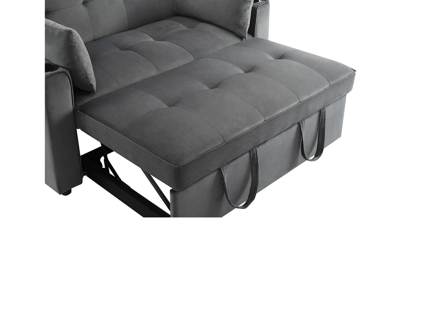 Sofá-cama dobrável ajustável multiângulo - 2 lugares - Tecido de veludo - com suporte para copos e almofadas - cinzento