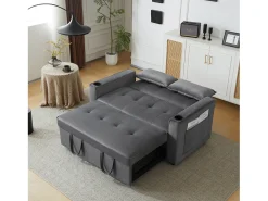 Sofá-cama dobrável ajustável multiângulo - 2 lugares - Tecido de veludo - com suporte para copos e almofadas - cinzento