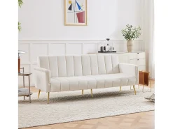 Sofá-cama dobrável em tecido de veludo com pé auxiliar, sofá-cama com função de dormir, bege