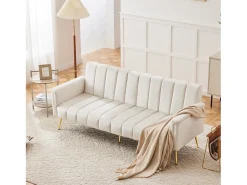 Sofá-cama dobrável em tecido de veludo com pé auxiliar, sofá-cama com função de dormir, bege
