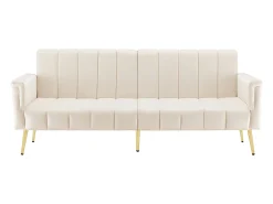 Sofá-cama dobrável em tecido de veludo com pé auxiliar, sofá-cama com função de dormir, bege