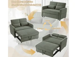 Sofá-cama dobrável extensível de 2 lugares - 114 x 77 x 82,5 cm - encosto ajustável - tecido de algodão e linho - verde