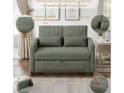 Sofá-cama dobrável extensível de 2 lugares - 114 x 77 x 82,5 cm - encosto ajustável - tecido de algodão e linho - verde