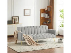Sofá-cama dobrável moderno - 183 x 76 x 75 cm - com pernas auxiliares + função de dormir - veludo - cinza