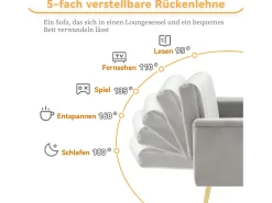 Sofá-cama dobrável moderno - 183 x 76 x 75 cm - com pernas auxiliares + função de dormir - veludo - cinza