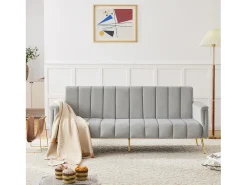 Sofá-cama dobrável moderno - 183 x 76 x 75 cm - com pernas auxiliares + função de dormir - veludo - cinza