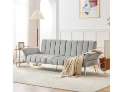 Sofá-cama dobrável moderno - 183 x 76 x 75 cm - com pernas auxiliares + função de dormir - veludo - cinza