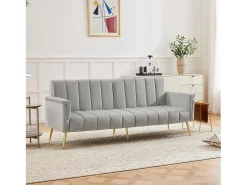 Sofá-cama dobrável moderno - 183 x 76 x 75 cm - com pernas auxiliares + função de dormir - veludo - cinza