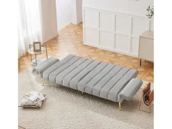 Sofá-cama dobrável moderno - 183 x 76 x 75 cm - com pernas auxiliares + função de dormir - veludo - cinza